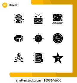 9 User Interface Solid Glyph Pack of modern Signs and Symbols of track; stadium; holiday; running; performance Editable Vector Design Elements