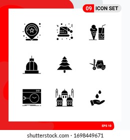 9 User Interface Solid Glyph Pack of modern Signs and Symbols of greek; building; xmas; bank; juice Editable Vector Design Elements