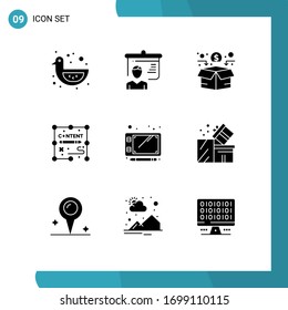 9 User Interface Solid Glyph Pack of modern Signs and Symbols of sketch; design; funding; duplicate; content Editable Vector Design Elements