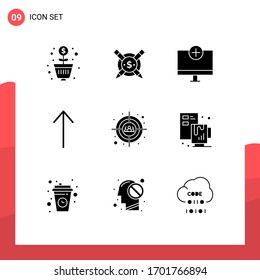 9 User Interface Solid Glyph Pack of modern Signs and Symbols of users; auditory; add; up; hardware Editable Vector Design Elements