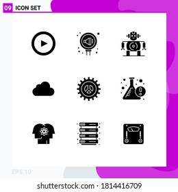 9 User Interface Solid Glyph Pack of modern Signs and Symbols of settings; options; cnc; cloudy; data Editable Vector Design Elements