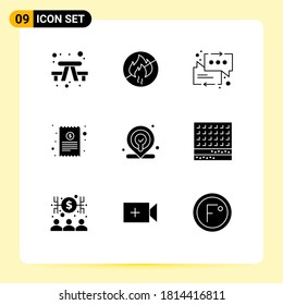 9 User Interface Solid Glyph Pack of modern Signs and Symbols of location; finance; chat; receipt; bill Editable Vector Design Elements