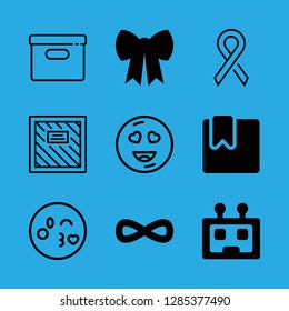 9 valentine icons with infinite or bow and robot rectangular head symbol in this set