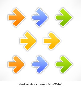 9 variations forms of the arrow. Colored stickers with shadow on white background