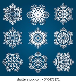 9 vector detailed white snowflakes