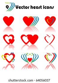 9 Vector heart icons set
