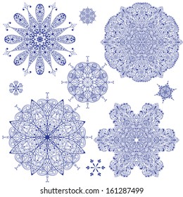 9 vector highly detailed snowflakes