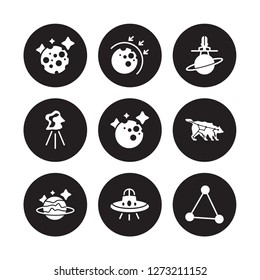 9 vector icon set : Moon, aerosphere, Uranus, Ursa major, Venus, aerospace, aerolite, UFO isolated on black background