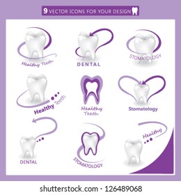 9 vector icons for your design. Set of dental icons.