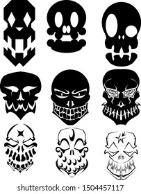 9 vector skull desings/icons in  flat black 