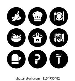 9 vegetable icons in vector set. cook, chef, fruit and farming and gardening illustration for web and graphic design