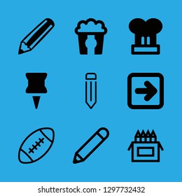 9 vertical icons with right arrow in square button outline and pencil in this set