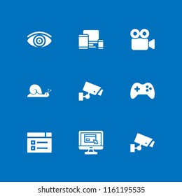 9 video icons in vector set. cctv, tablet, video camera and screen illustration for web and graphic design