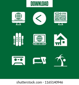 9 view vector icon set with cassette, laptop, television and is less than icons for mobile and web