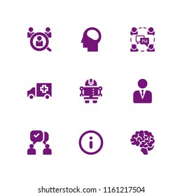 9 virtual icons in vector set. manager, brain, robot and chat illustration for web and graphic design