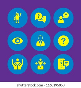 9 vision icons in vector set. question, humanitarian, eye and future illustration for web and graphic design