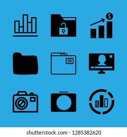 9 visual icons with photo camera and folder in this set