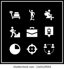 9 walking vector icon set with climbing stairs, briefcase, quarter and pallet icons for mobile and web