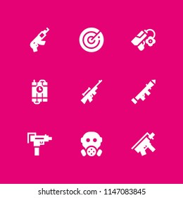 9 war icon set with launcher, gas mask and rifle vector illustration for graphic design and web