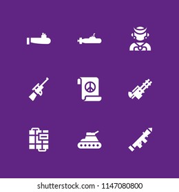 9 war icon set with peace treaty, tank and timorese vector illustration for graphic design and web
