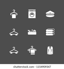 9 wardrobe icons in vector set. cloth, hanger, uniform and laundry service illustration for web and graphic design