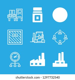9 warehouse icons with distribution and workers in this set