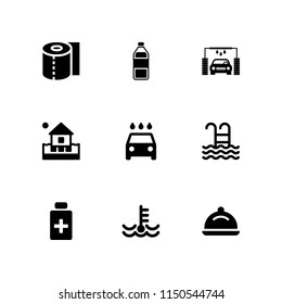 9 wash icons in vector set. washer, dish, water and clean illustration for web and graphic design