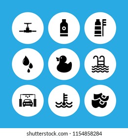 9 wash icons in vector set. cleaning, toothbrush, water and drop illustration for web and graphic design