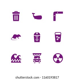 9 waste icons in vector set. rodent, delete, trash and pipe illustration for web and graphic design