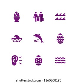 9 waves icons in vector set. holidays, dolphin, holiday and ear illustration for web and graphic design