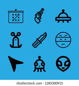 9 weapon icons with ninja and alien in this set