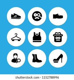 9 wear icons in vector set. shoe, shoes, hanger and sport wear illustration for web and graphic design