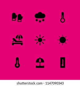 9 weather icon set with snowing, thermometer and mittens vector illustration for graphic design and web