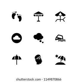 9 weather icons in vector set. head, human foot prints, umbrella and flood illustration for web and graphic design