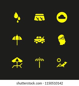 9 weather icons in vector set. cloud, drop, head and damage illustration for web and graphic design