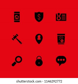 9 web icon set with chat bubble, lock and placeholder vector illustration for graphic design and web