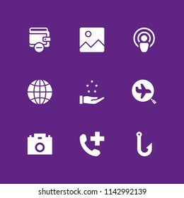 9 web icon set with image, telephone and internet vector illustration for graphic design and web