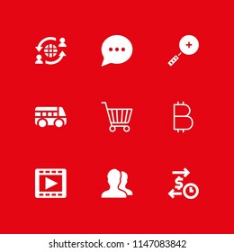 9 web icon set with users, bitcoin and bus vector illustration for graphic design and web