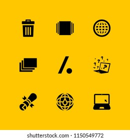 9 web icons in vector set. news, www, delete and patent illustration for web and graphic design