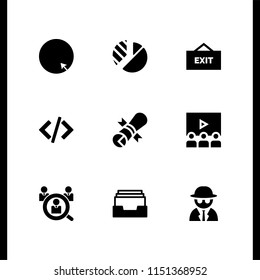 9 web icons in vector set. inbox, patent, spy and logout illustration for web and graphic design