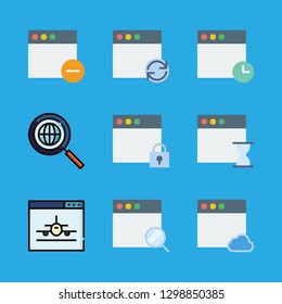 9 webpage icons with browser and search engine in this set