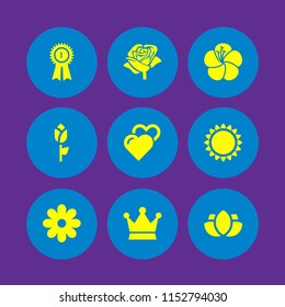 9 wedding icons in vector set. hearts outline icon, flower, number and rose illustration for web and graphic design