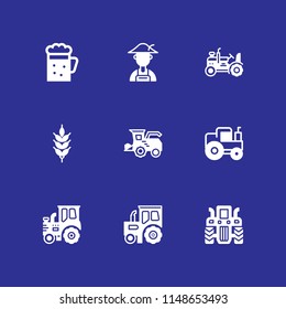 9 wheat icon set with beer, wheat and tractor vector illustration for graphic design and web