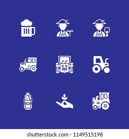 9 wheat icon set with beer, tractor and hand holding a stalk vector illustration for graphic design and web