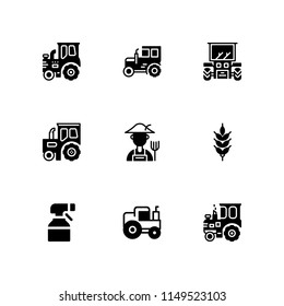 9 wheat icon set with farmer, wheat and tractor vector illustration for graphic design and web
