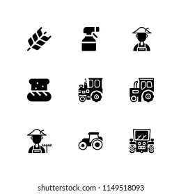 9 wheat icon set with wheat, sprayer and tractor vector illustration for graphic design and web