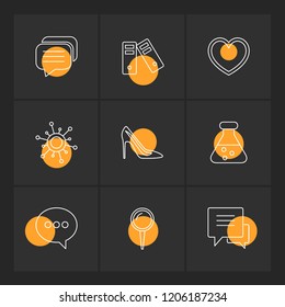 9 white and orange Web Icon set