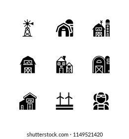 9 windmill icon set with windmill, barn and eolic energy vector illustration for graphic design and web