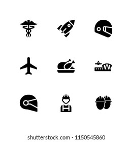 9 wing icons in vector set. airplane, helmet, chicken and caduceus illustration for web and graphic design