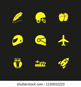 9 wing icons in vector set. bird, helmet, rocket and feather illustration for web and graphic design